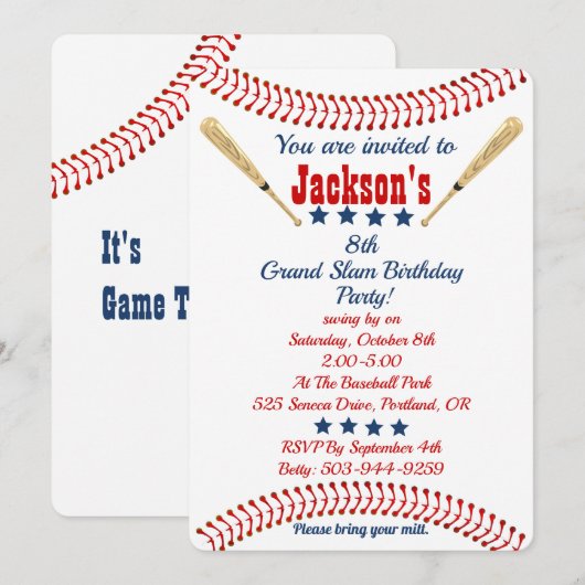 Persoonlijke uitnodiging voor Baseball Baseball (Voorkant / Achterkant)