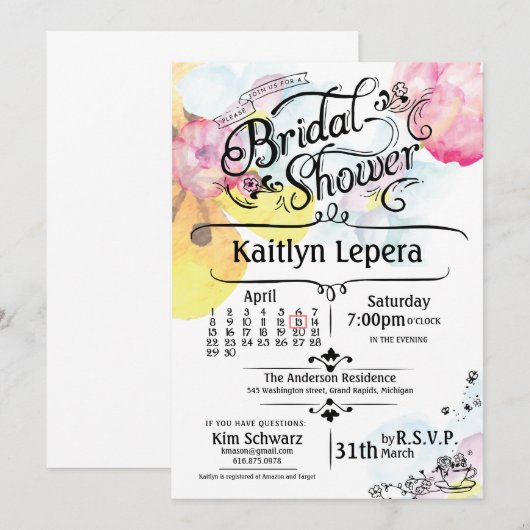 Persoonlijke uitnodiging voor bruidsfeest in april (Voorkant / Achterkant)