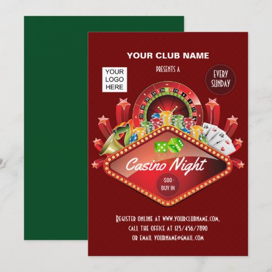 Persoonlijke uitnodiging voor Club Casino Night Pa (Voorkant / Achterkant)