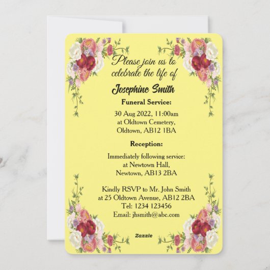 Persoonlijke uitnodiging voor de begrafenis met 3  (Achterkant)