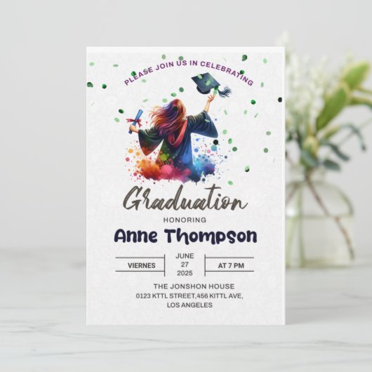 Persoonlijke uitnodiging voor feest, afstuderen (Staand voorkant)