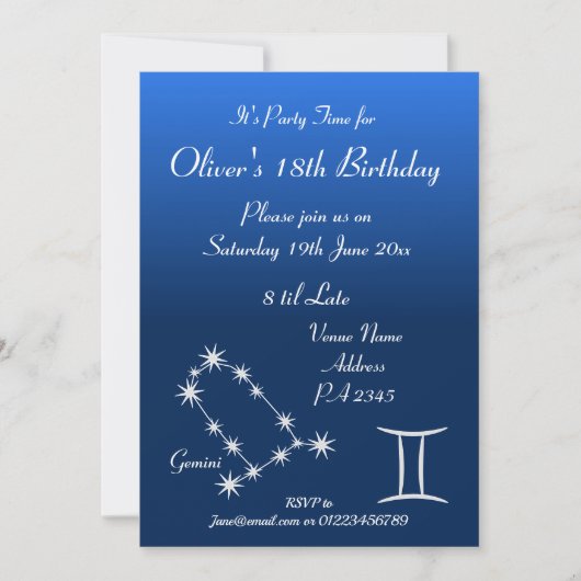 Persoonlijke uitnodiging voor Gemini Zodiac sterre (Voorkant)