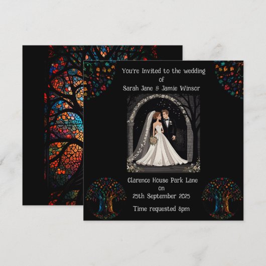 Persoonlijke uitnodiging voor trouwfeest met carto (Voorkant / Achterkant)