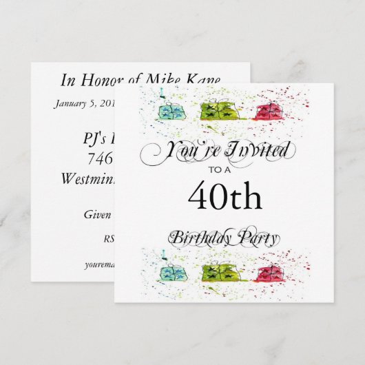 Persoonlijke uitnodigingen van de 40e verjaardag v (Voorkant / Achterkant)