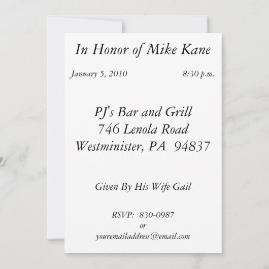 Persoonlijke uitnodigingen van de 40e verjaardag v (Achterkant)