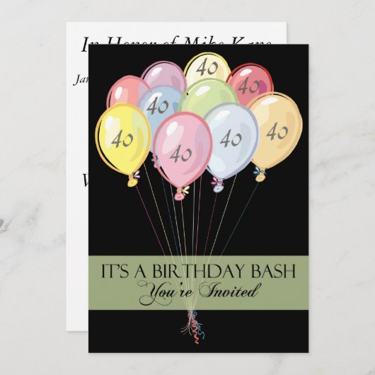 Persoonlijke uitnodigingen van de 40e verjaardag v (Voorkant / Achterkant)