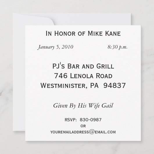 Persoonlijke uitnodigingen van de 40e verjaardag v (Achterkant)