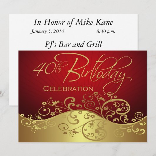 Persoonlijke uitnodigingen van de 40e verjaardag v (Voorkant / Achterkant)
