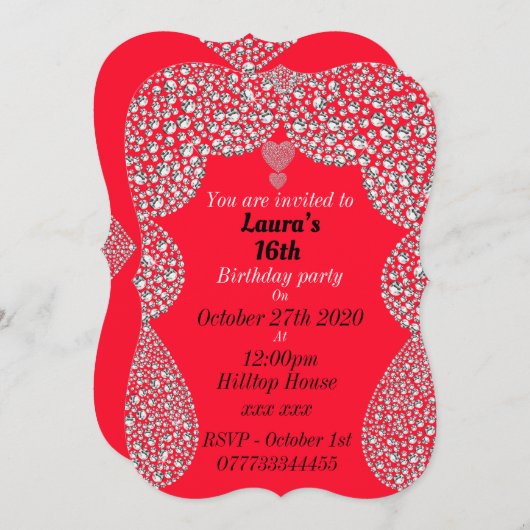 persoonlijke uitnodigingen voor 16e verjaardag (Voorkant / Achterkant)