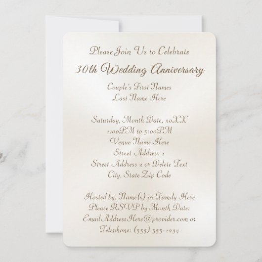 Persoonlijke uitnodigingen voor 30-jarig huwelijks (Achterkant)