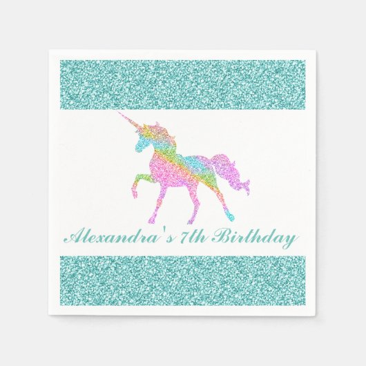 Persoonlijke Unicorn Birthday Napkin Servet (Voorkant)
