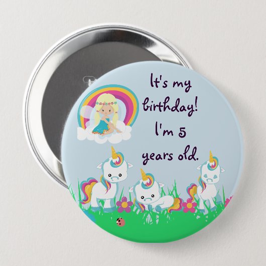 Persoonlijke Unicorn Birthday Party Ronde Button 4,0 Cm (Voorkant /achterkant)