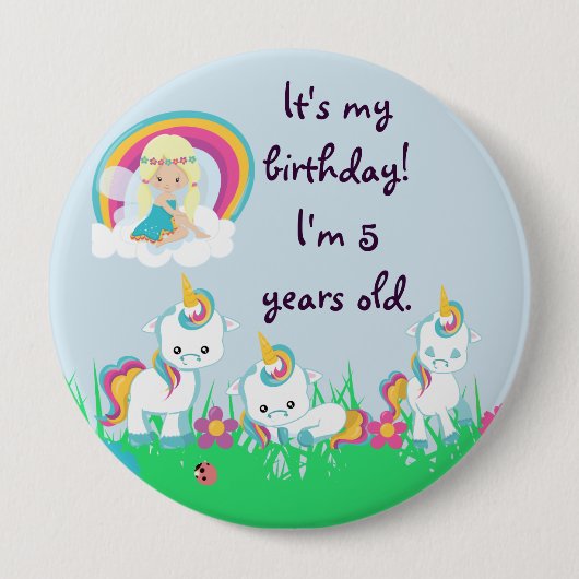 Persoonlijke Unicorn Birthday Party Ronde Button 4,0 Cm (Voorkant)