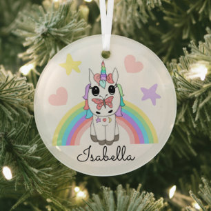 Persoonlijke Unicorn, Butterfly en Rainbow Glas Ornament