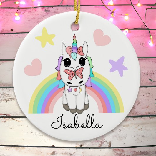 Persoonlijke Unicorn, Butterfly en Rainbow Keramisch Ornament