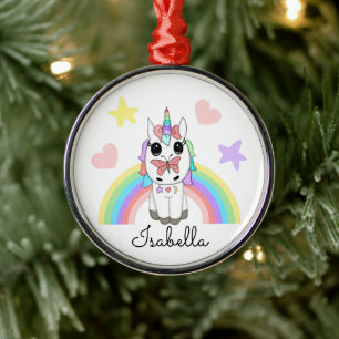 Persoonlijke Unicorn, Butterfly en Rainbow Metalen Ornament