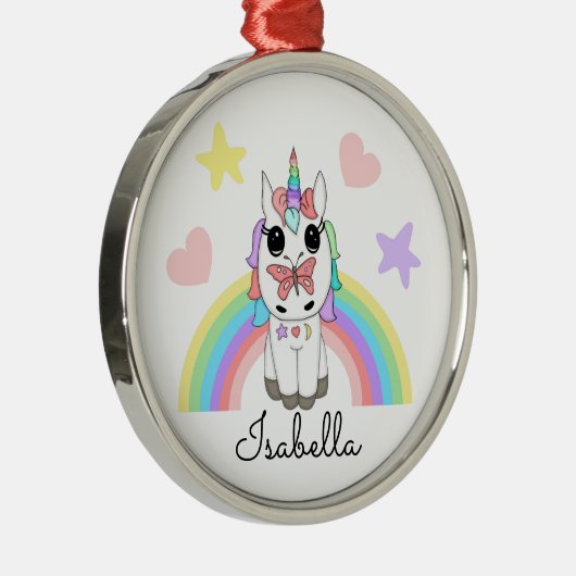 Persoonlijke Unicorn, Butterfly en Rainbow Metalen Ornament (Rechts)