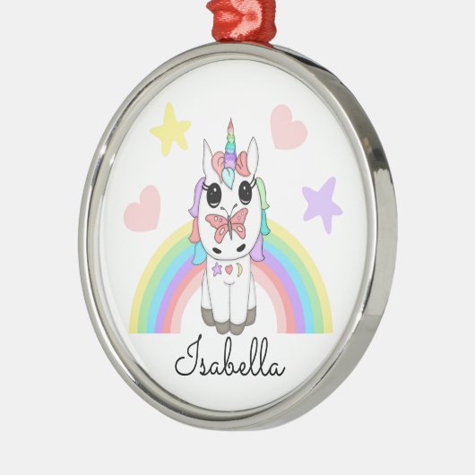 Persoonlijke Unicorn, Butterfly en Rainbow Metalen Ornament (Links)