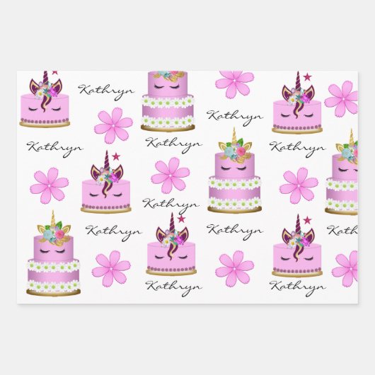 Persoonlijke Unicorn Cakes Inpakpapier Vel (Voorkant)