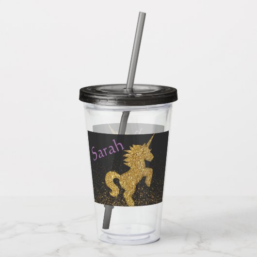Persoonlijke Unicorn Cup met stro Acryl Drinkbeker (Achterkant)