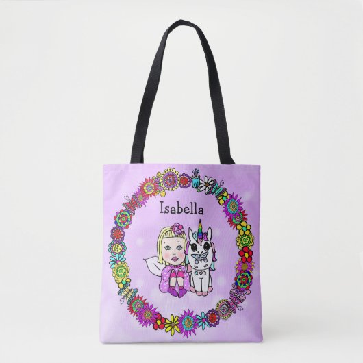 Persoonlijke Unicorn en Fairy Paars Tote Bag (Voorkant)