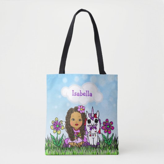 Persoonlijke Unicorn en Fairy Paars Tote Bag (Voorkant)