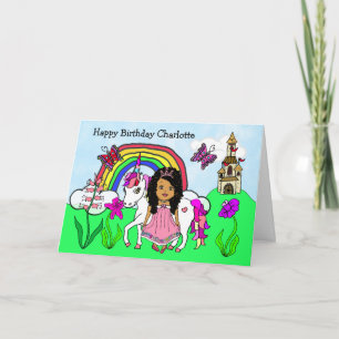 Persoonlijke Unicorn en prinses Birthday Kaart