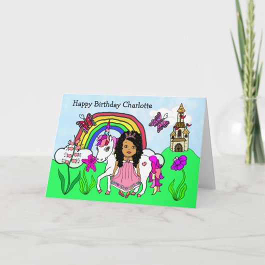 Persoonlijke Unicorn en prinses Birthday Kaart (Voorkant)