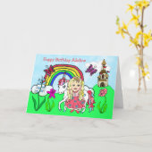 Persoonlijke Unicorn en prinses Birthday Kaart (Gele Bloem)