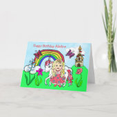 Persoonlijke Unicorn en prinses Birthday Kaart (Voorkant)