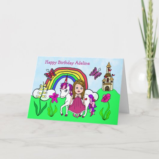 Persoonlijke Unicorn en prinses Birthday Kaart (Voorkant)