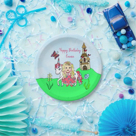 Persoonlijke Unicorn en prinses Birthday Party Papieren Bordje (Feest)