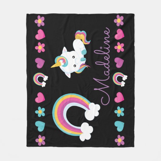 Persoonlijke Unicorn en regenboog Fleece Deken (Voorkant)