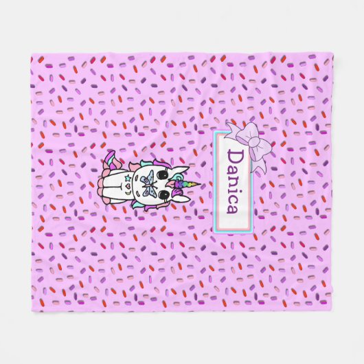 Persoonlijke Unicorn- en Snoep-springen met bogen Fleece Deken (Voorkant (Horizontaal))