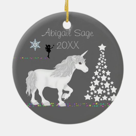 Persoonlijke Unicorn-, Fairy- en kerstboom Keramisch Ornament (Achterkant)