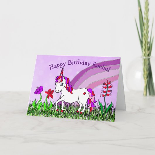 Persoonlijke Unicorn, Flowers, Butterfly Birthday Kaart (Voorkant)