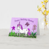 Persoonlijke Unicorn, Flowers, Butterfly Birthday Kaart (Gele Bloem)