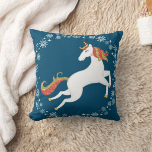 Persoonlijke Unicorn Glitter Snowflakes Kerstmis Kussen