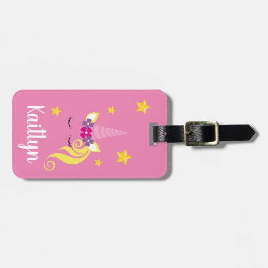 Persoonlijke Unicorn |Magische roze reis Bagagelabel (Voorkant horizontaal)