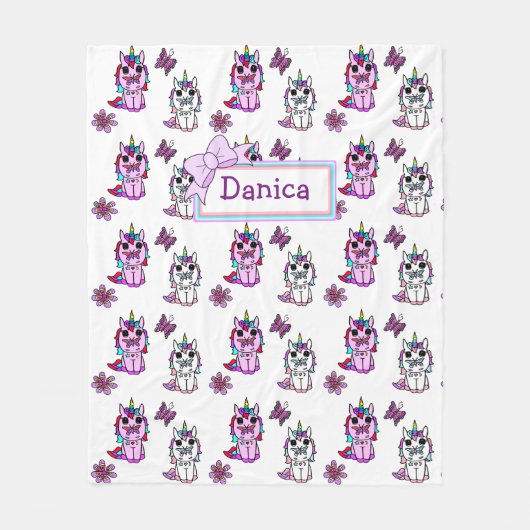 Persoonlijke Unicorn met Bow Paars Fleece Deken (Voorkant)