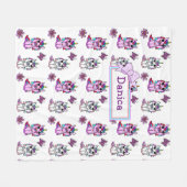 Persoonlijke Unicorn met Bow Paars Fleece Deken (Voorkant (Horizontaal))