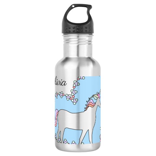 Persoonlijke Unicorn met hart Waterfles (Voorkant)