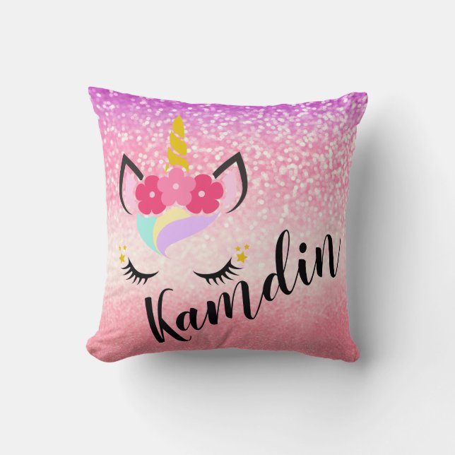 Persoonlijke Unicorn Ombre Fade Glitter Pillow Kussen (Voorkant)