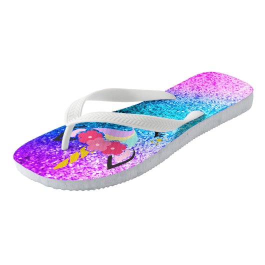 Persoonlijke Unicorn Ombre Glitte Flipflop Sandale Teenslippers (Schuin)