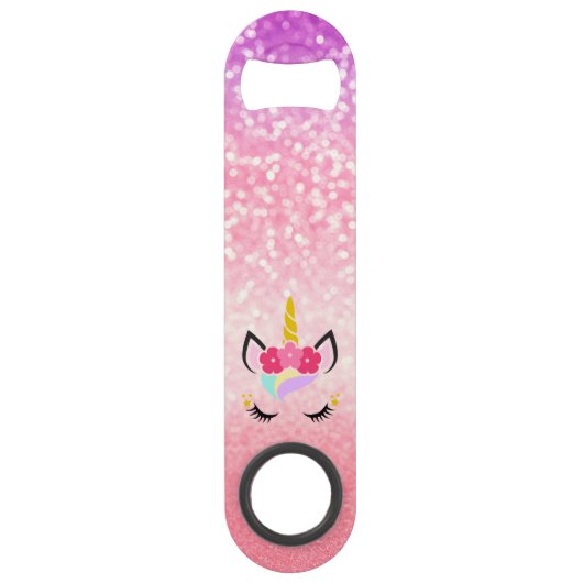 Persoonlijke Unicorn Ombre Glitter Bottle Opene Speed Flessenopener (Voorkant)