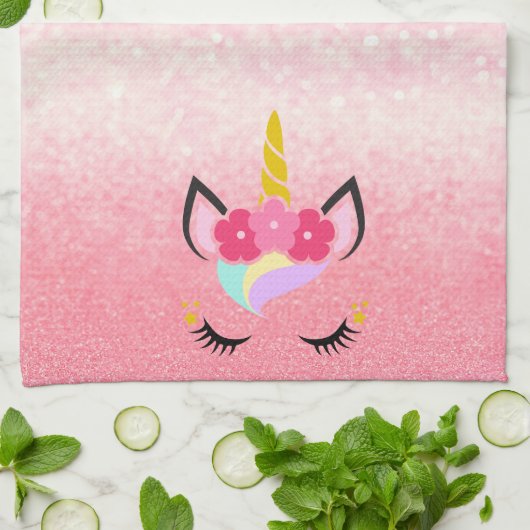 Persoonlijke Unicorn Ombre Glitter Kitchen Towel Theedoek (Gevouwen)