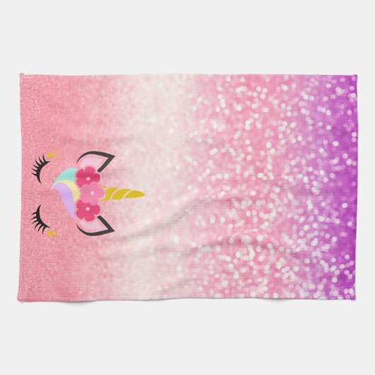 Persoonlijke Unicorn Ombre Glitter Kitchen Towel Theedoek (Horizontaal)