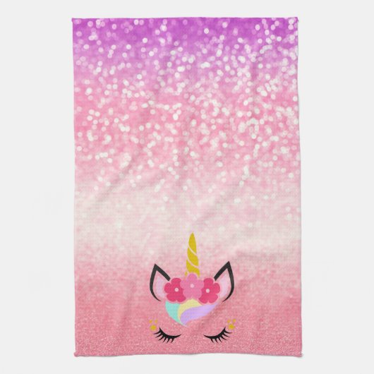 Persoonlijke Unicorn Ombre Glitter Kitchen Towel Theedoek (Verticaal)
