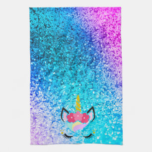 Persoonlijke Unicorn Ombre Glitter Kitchen Towel Theedoek