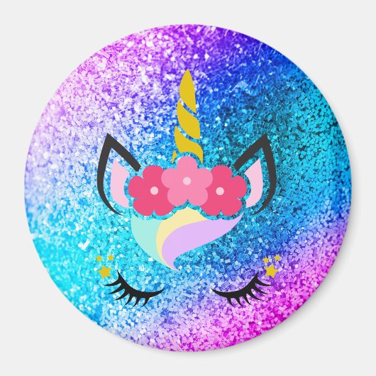 Persoonlijke Unicorn Ombre Glitter Magnet (Voorkant)